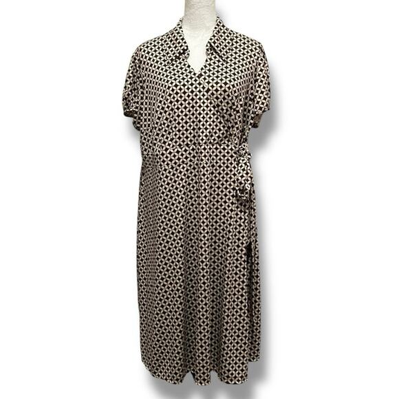 Cato Tan Brown Faux Wrap Midi Dress Plus Size 24W with Collar Surplice Front - Picture 9 of 9